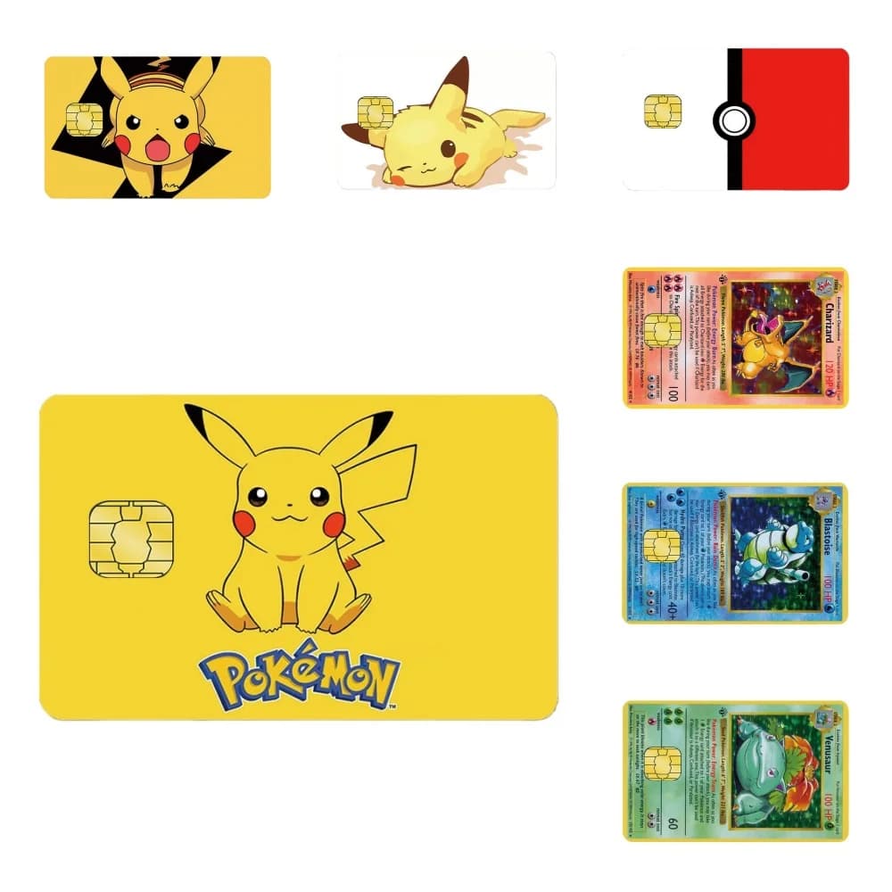 Pokemon Anime Bank Credit Cards Stickers Pikachu Charizard Blastoise Decoration Waterproof Scratch Resistant Stickers