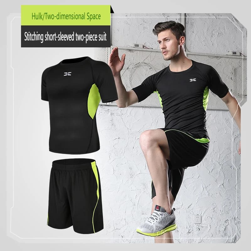 2 Pcs/Set 2024 Mens Tracksuit Gym Fitness Compression Sports Suit Clothes Running Jogging Training Wear Exercise Workout Tights