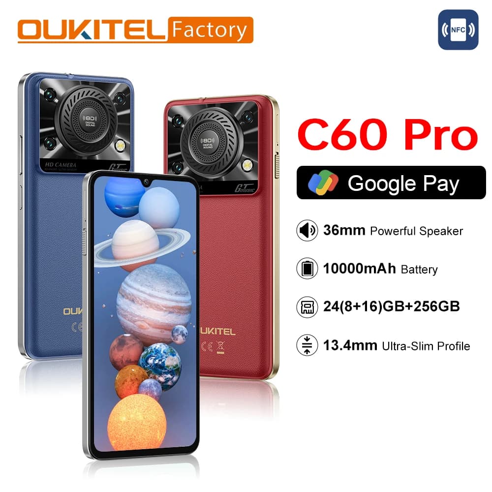 Oukitel C60 PRO smartphone 10000mAh Battery 24GB+256GB 6.88"HD 90Hz Android 15 13.4nm 36mm Powerful Speaker cell phone