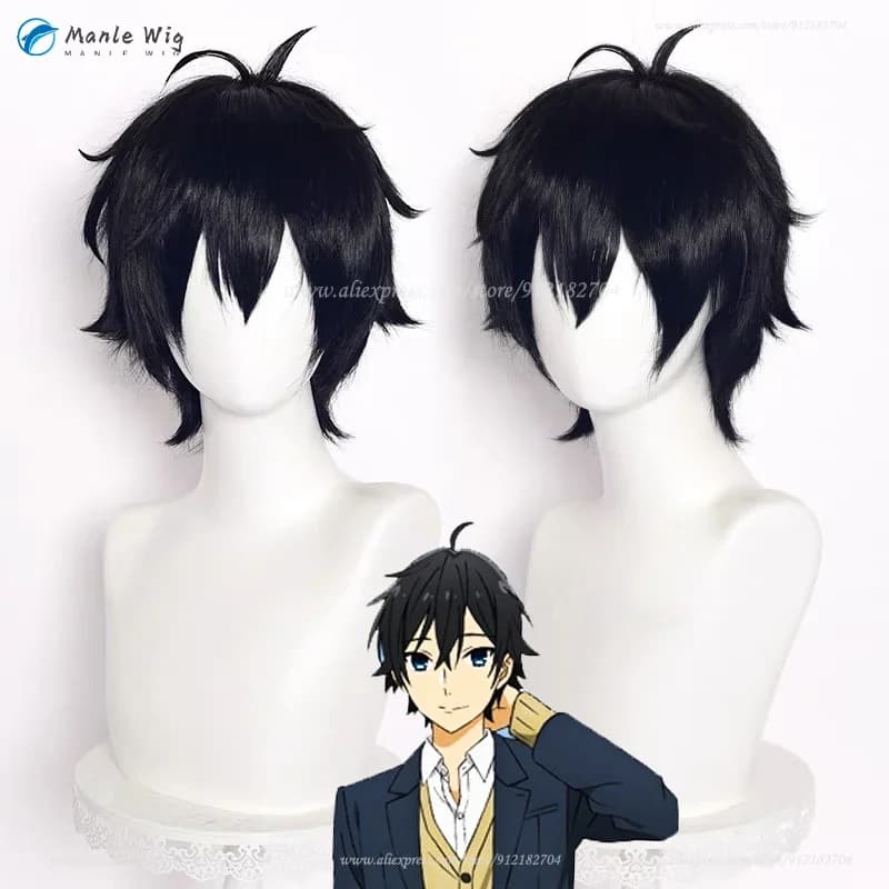 Anime Horimiya Miyamura Izumi Cosplay Wig Short Black Wigs Heat Resistant Synthetic Hair Halloween Party Izumi Wig Wig Cap