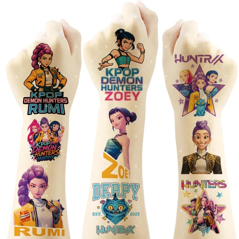 20pcs/Set Rumi Kpop Demon Hunters Temporary Tattoo Stickers Cute Cartoon Design Waterproof Funny Party Gift Ideas