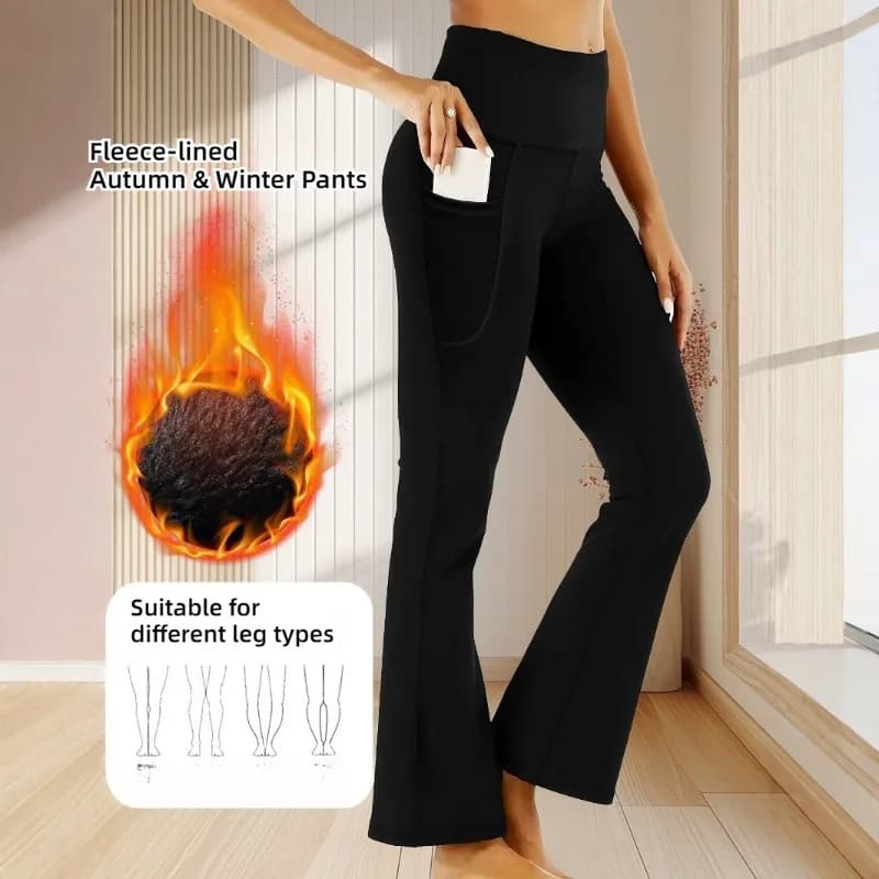 Autumn and Winter fleece-lined Thickened Horn Yoga Pants Women's Slimming High Waist Hip Shark Pants Sports Fitness Pants