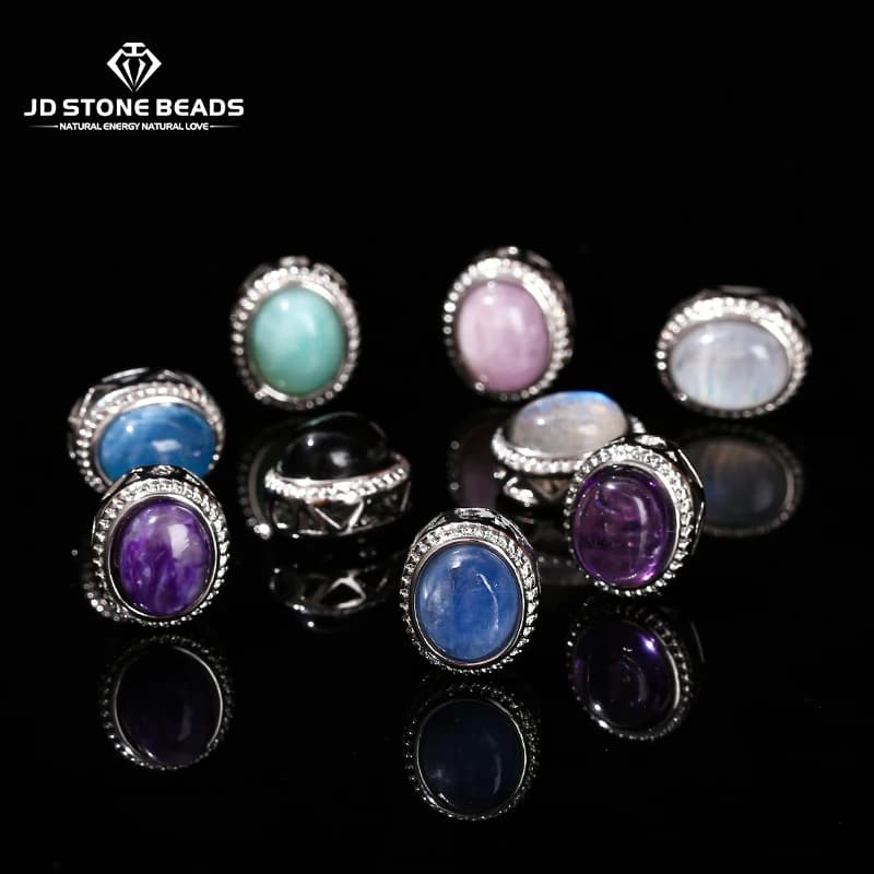 1 Pc Natural Stone Inlaid Bead Amethyst Aquamarine Moonstone Oval Shape Alloy Edging For Jewelry Making Diy Necklace Bracelet