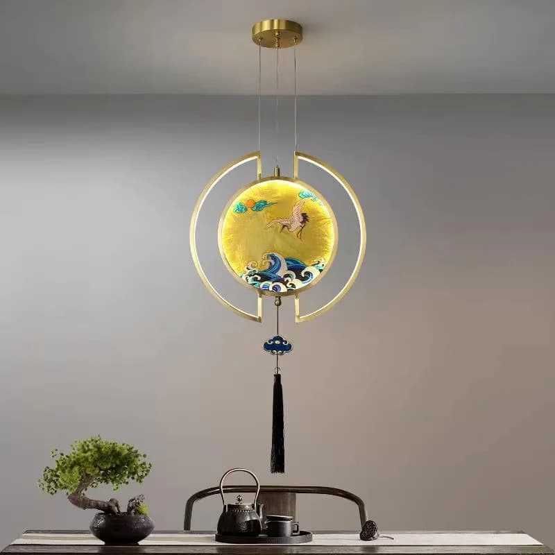 Chinese Style Copper Pendant Light Painted Enamel Stained Glass Hanging Lamp Tea Room Living Room Bedroom Classicial Chandelier