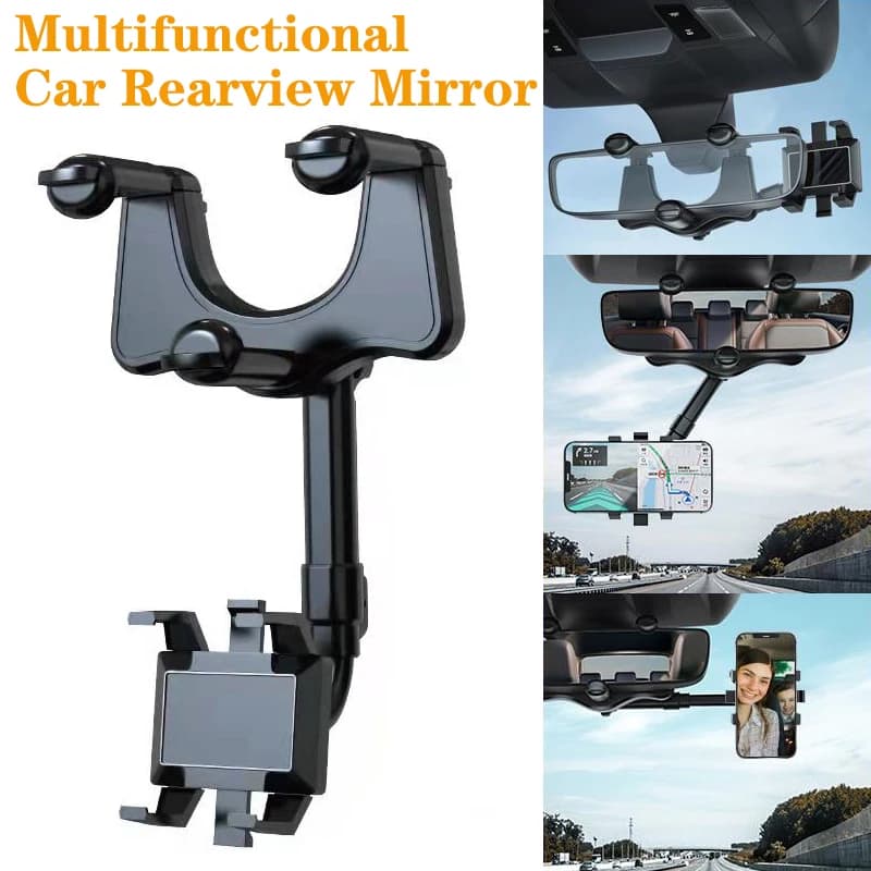 Car Phone Holder 360° Rearview Mirror Phone Holder Auto Rearview Mirror Seat Hanging Clip Bracket Cell Phone Holder for Car