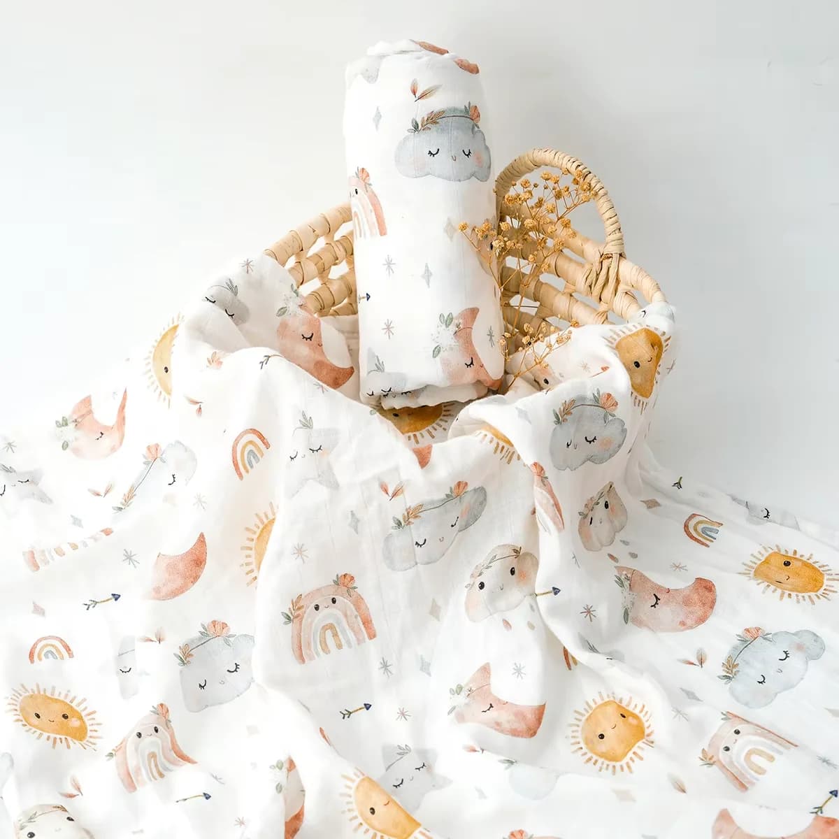HappyFlute 1pc Super Soft Baby Muslin Blanket Digital Print Baby Swaddle Baby Wrap 120*110CM