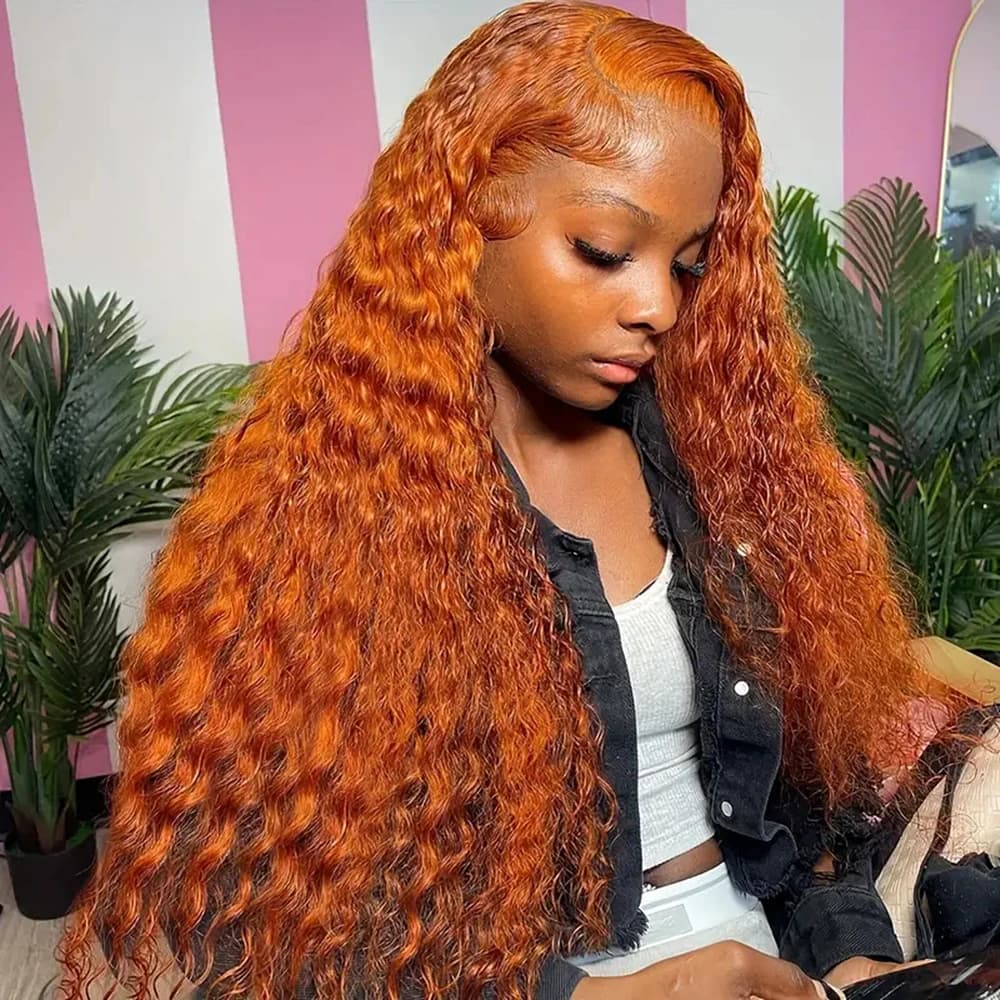 Deep Wave Ginger Orange Lace Front Curly Human Hair Wig Water Wave 13x4 13x6 HD Lace Frontal Wig For Women Brazilian 200 Density