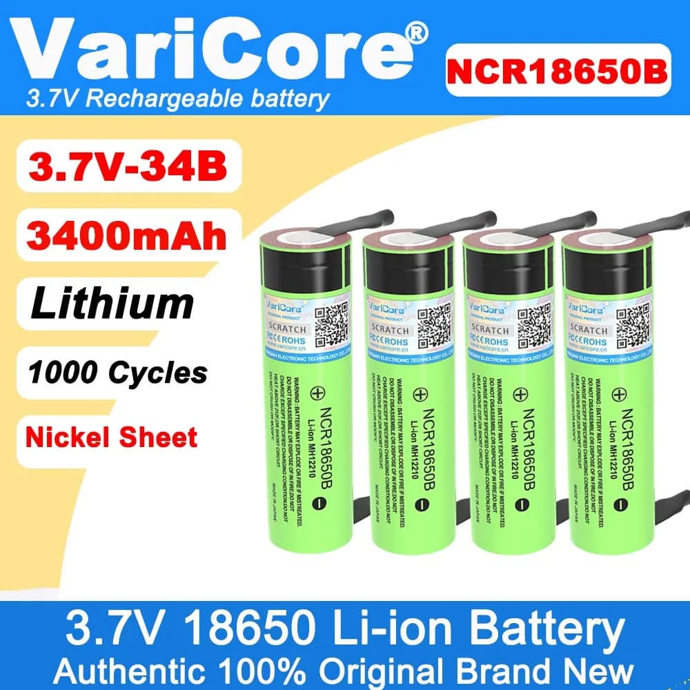VariCore New Original 18650 NCR18650B Rechargeable Li-ion battery 3.7V 3400mAh batteries DIY Nickel sheet