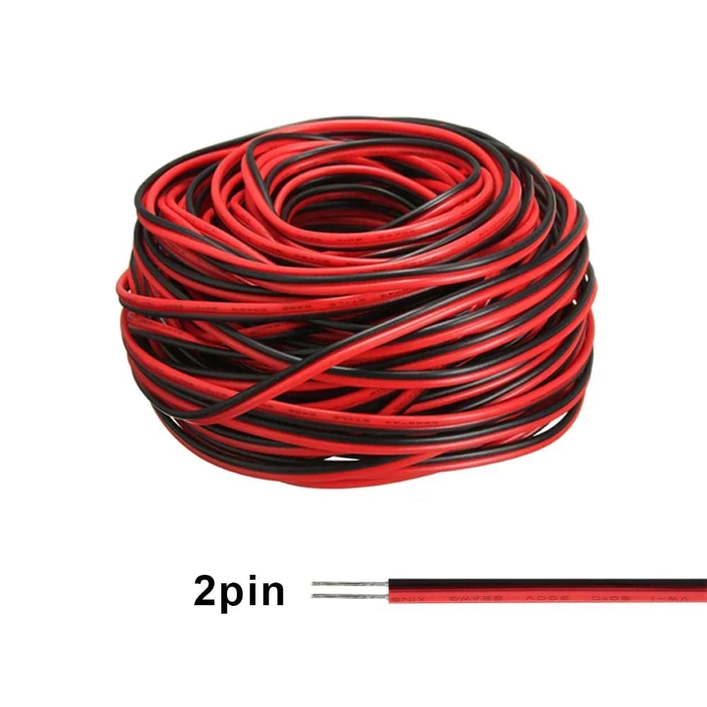 5M 10M 20M 2PIN Electrical Wire Tinned Copper PVC Insulated Red Black Extension Cable for Single Color LED Strip Lights 22AWG
