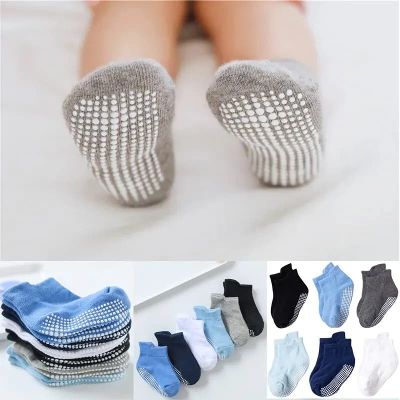 6 Pairs/Lot Cotton Baby Anti-slip Boat Socks For Boys Girls Low Cut Floor Kids Toddler Sock With Rubber Grips For 0-5Years