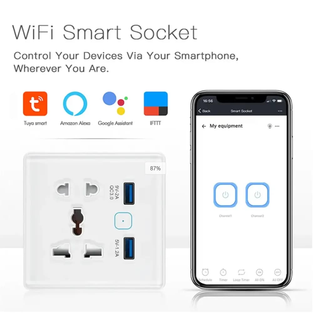 Tuya Zigbee UK Plug Wall Smart Socket Multi-function Power Plug Socket 13A USB Charge AC110V-240V With Alexa Google Home