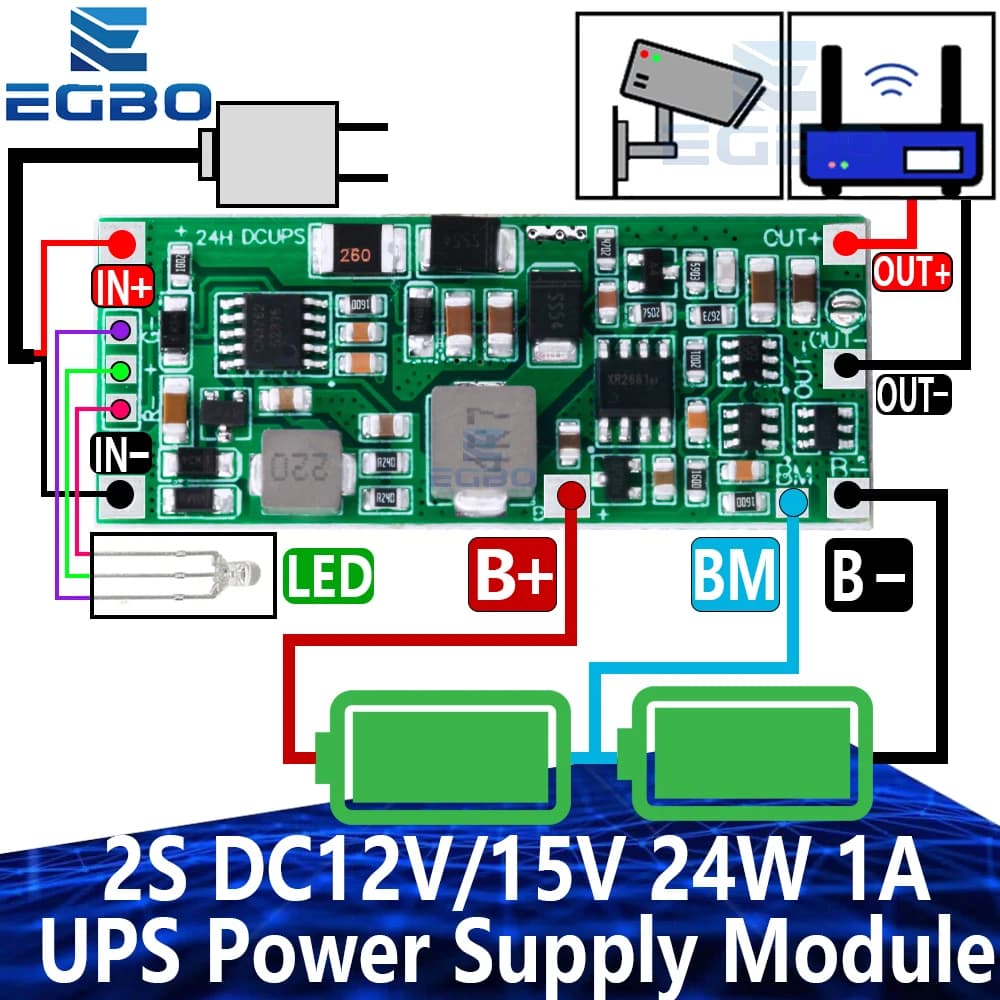 2S 24W 1A UPS DC12V/15V Power Supply Module Uninterruptible Power Control Board 2S V4.0CN Charging Step Up Protection Module