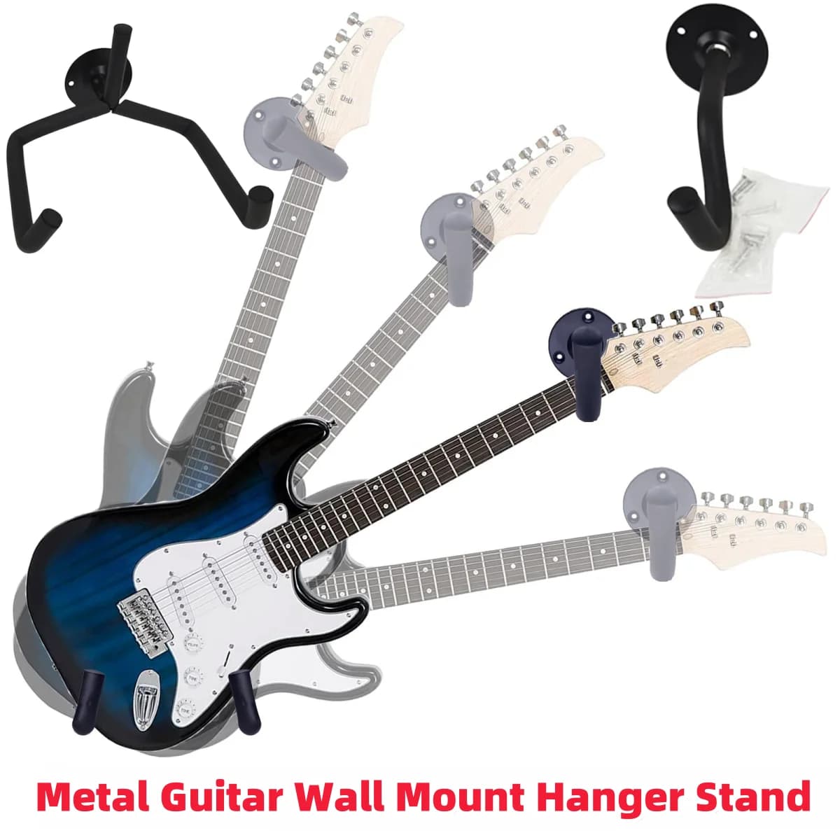 Metal Guitar Wall Mount Hanger Stand for Acoustic Guitar Bass Violins Mandolins Slat Support Horizontal Rack Holder Hook