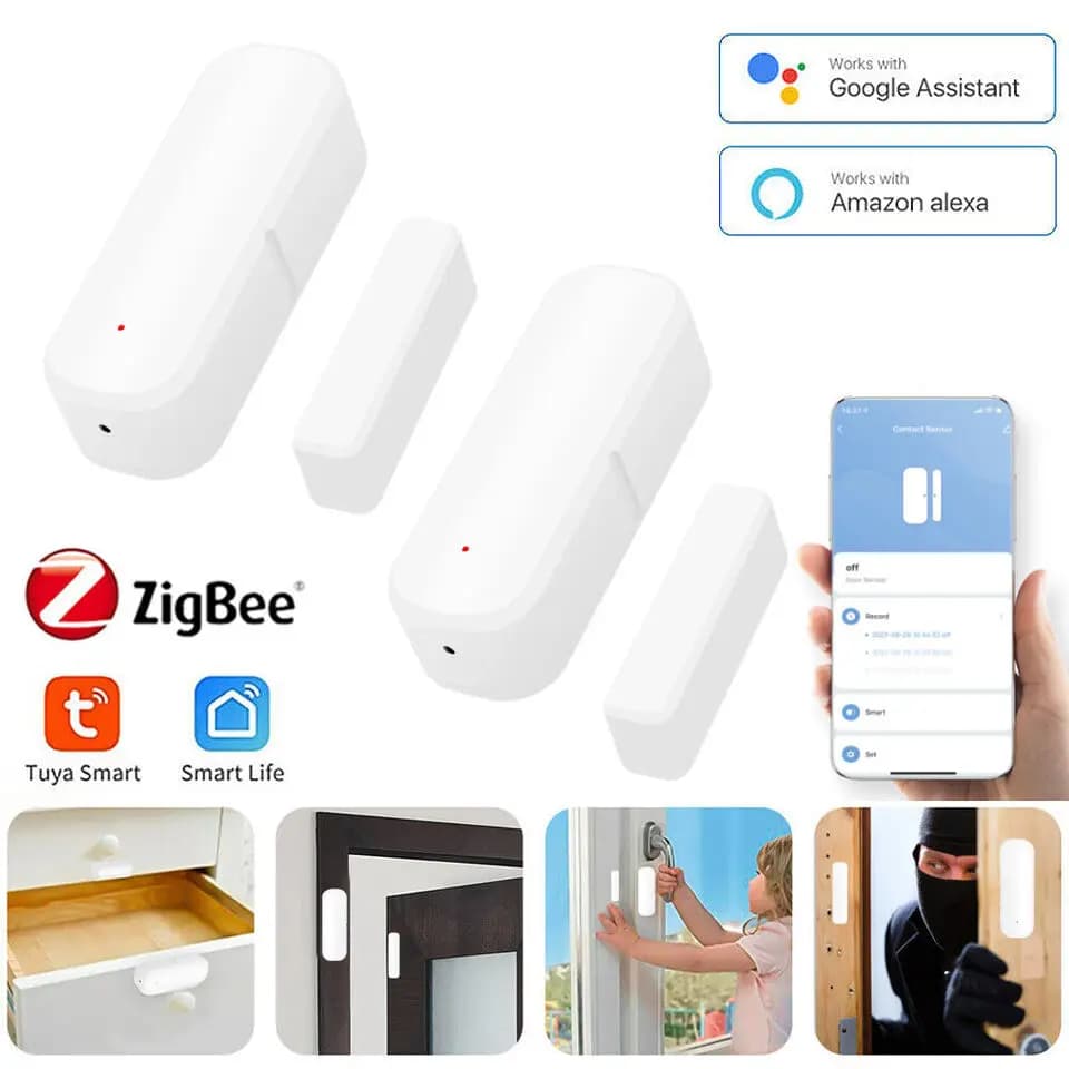 Tuya Zigbee Door Window Sensor Smart Security Alarm Open Closed Detectors Home Anti-theft Door Contact Sensor Google Home Alexa