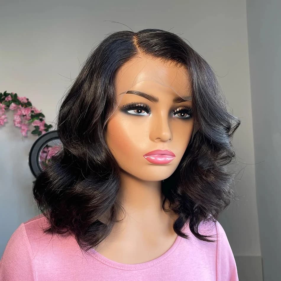 Body Wave Short Bob Wig Transparent 13x4 Lace Front Human Hair Wigs Pre Plucked Natural Hair Wigs Brazilian Remy For Black Women