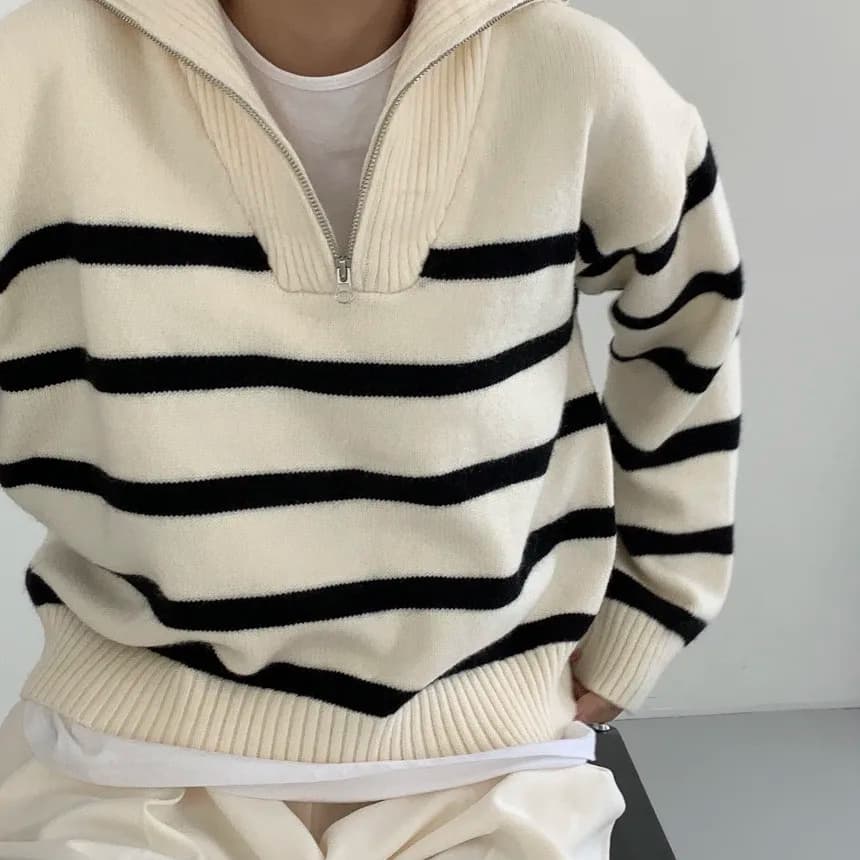 Sweater pullover women Spring and Autumn underwear New zipper stripe underlay short style popular premium sweater female