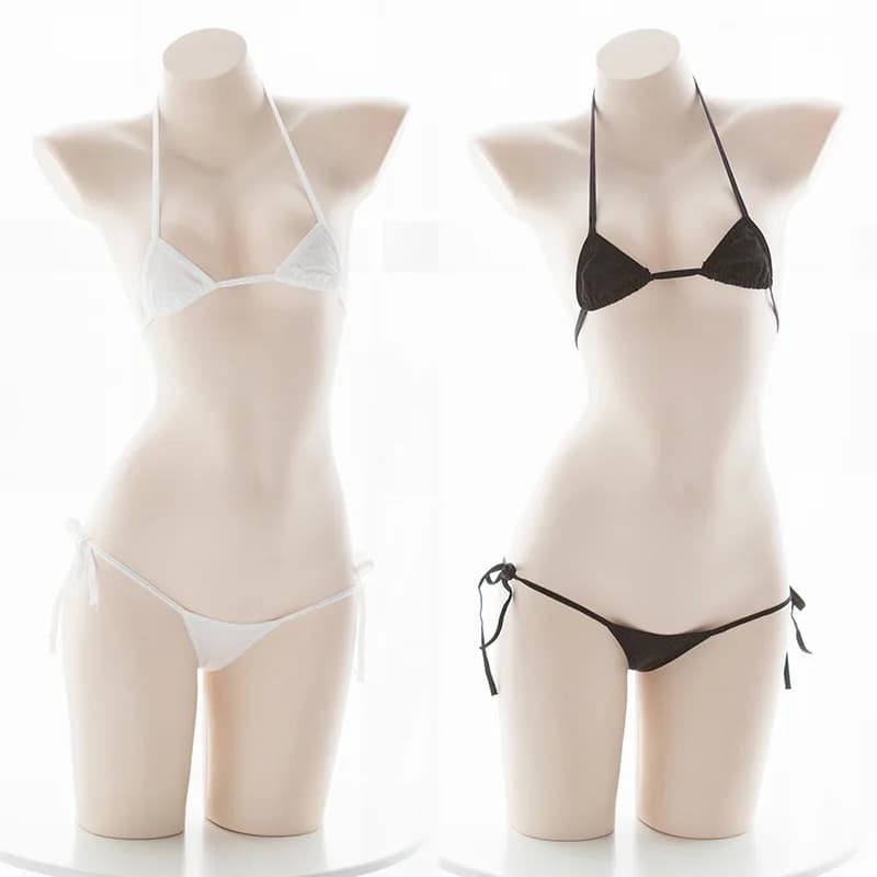 Amine Cute Girls Bikini Set Japanese Student Cosplay Swimsuit Halter Bandage Low Waist Swimwear Women Sexy Bathing Suit Bikinis