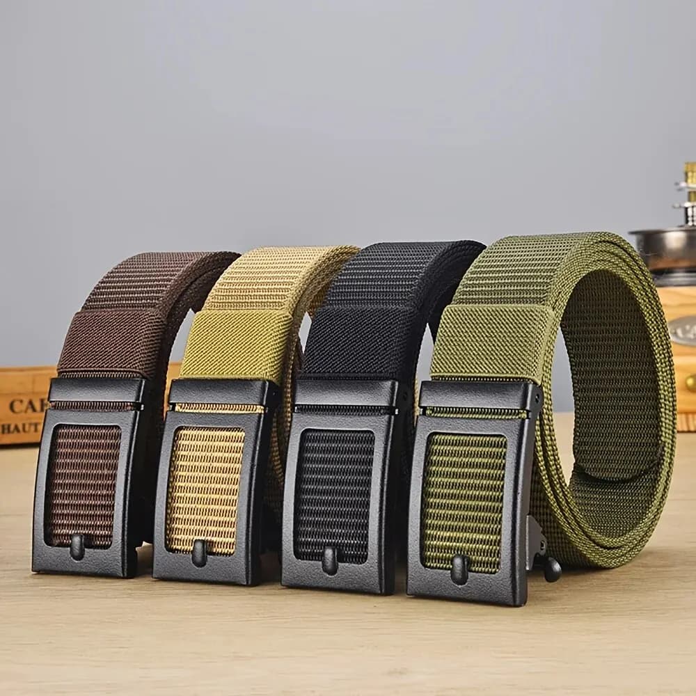 A Men's Automatic Buckle Canvas Belt, Available In 6 Colors, Suitable For Outdoor Sports.