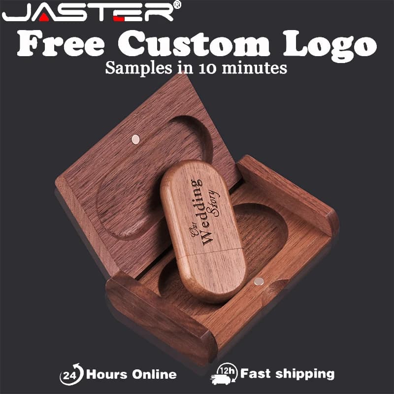 JASTER Free custom logo wooden+Box Personal LOGO pendrive 4GB 16GB 32GB 64GB usb Flash Drive U disk Memory stick wedding Gift