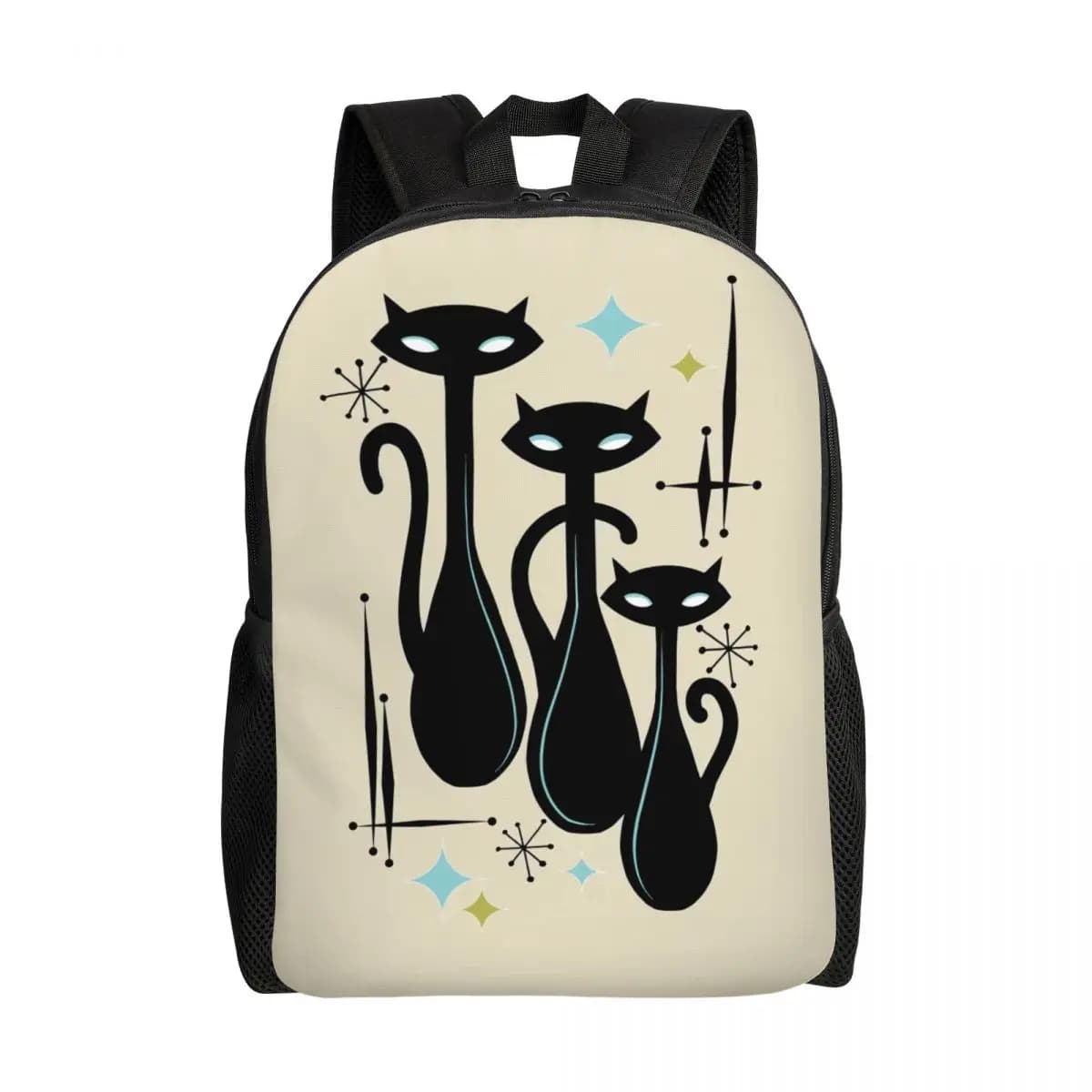 Customized Modern Meows Atomic Age Black Kitschy Cats Backpack Women Men Basic Bookbag for College School Bags