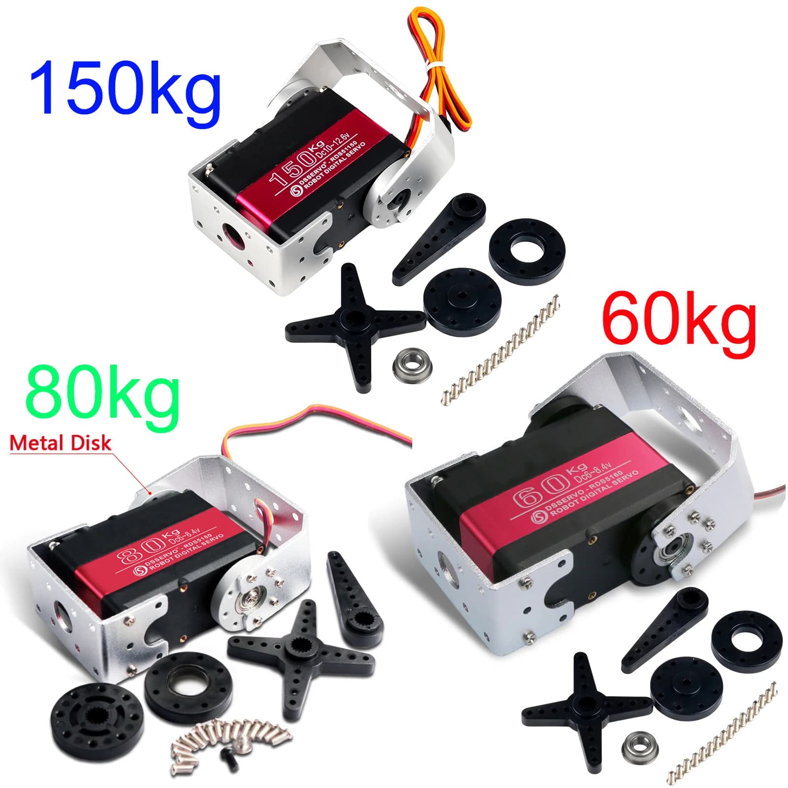 HV Robotic Servo 150kg 80kg 60kg Metal Gear Digital Servo Double-Shaft with U Mounting Bracket Metal Plate 180/270 Degree IP66