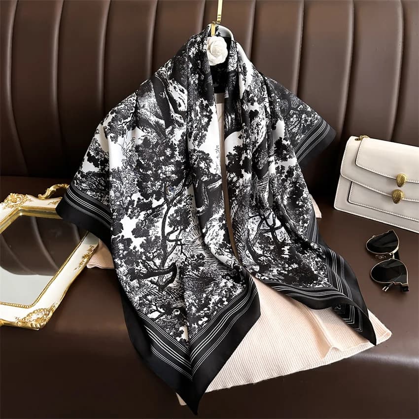 Spring Scarf Women's Luxury Design Polyester Material Smooth Scarf Soft Shawl Beach 90x90cm
