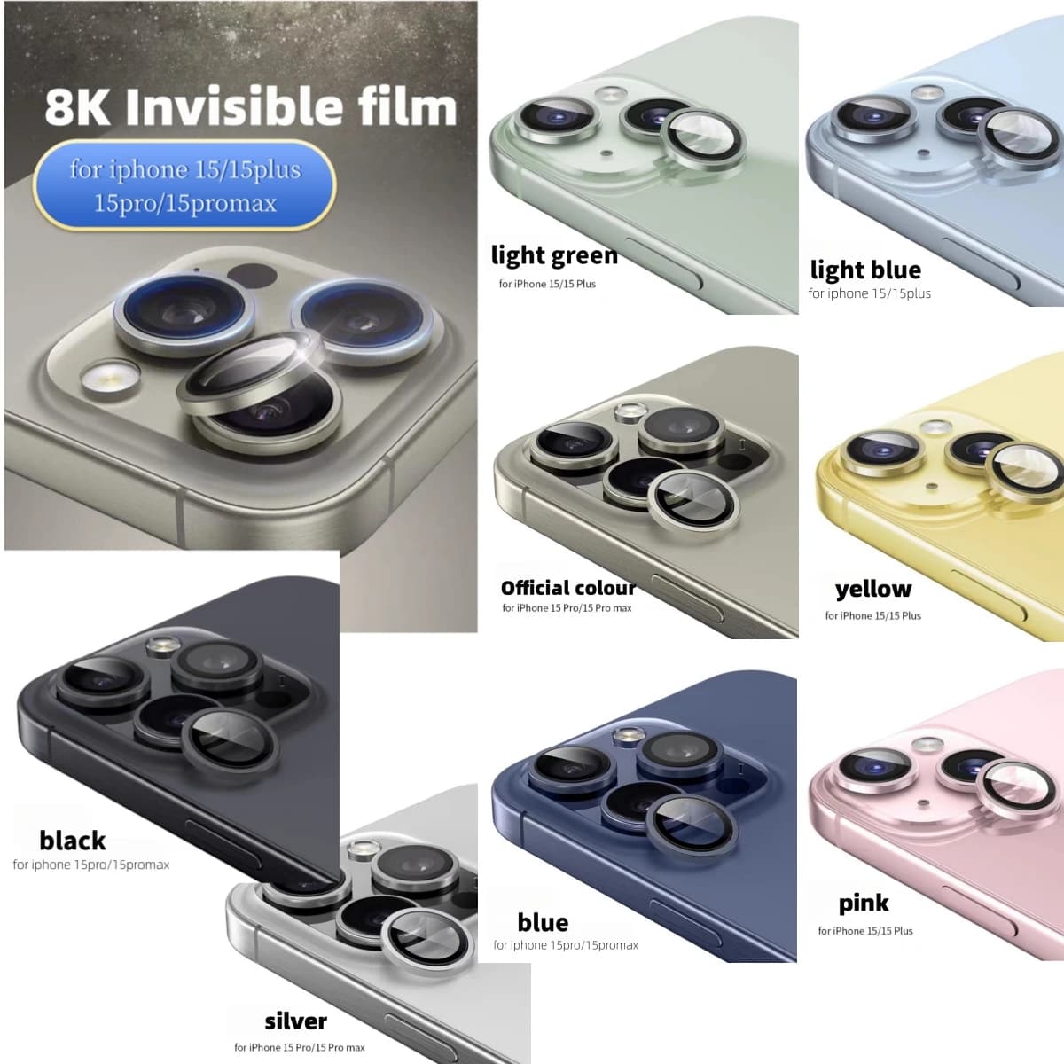 Original Camera Lens Protector for iPhone 15 Pro Max 14 Plus iPhone 15Pro 15Plus Tempered Glass Protection Cover Titanium Blue