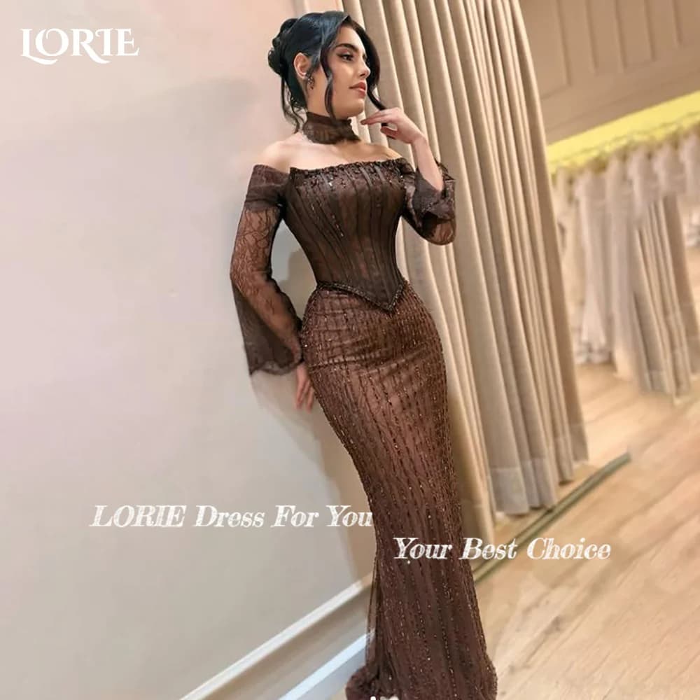 LORIE Shawl Crepe Mermaid Evening Dress Sexy Lace Appliques Illusion Prom Dress Corset Train Floor Length Party Gown Customized