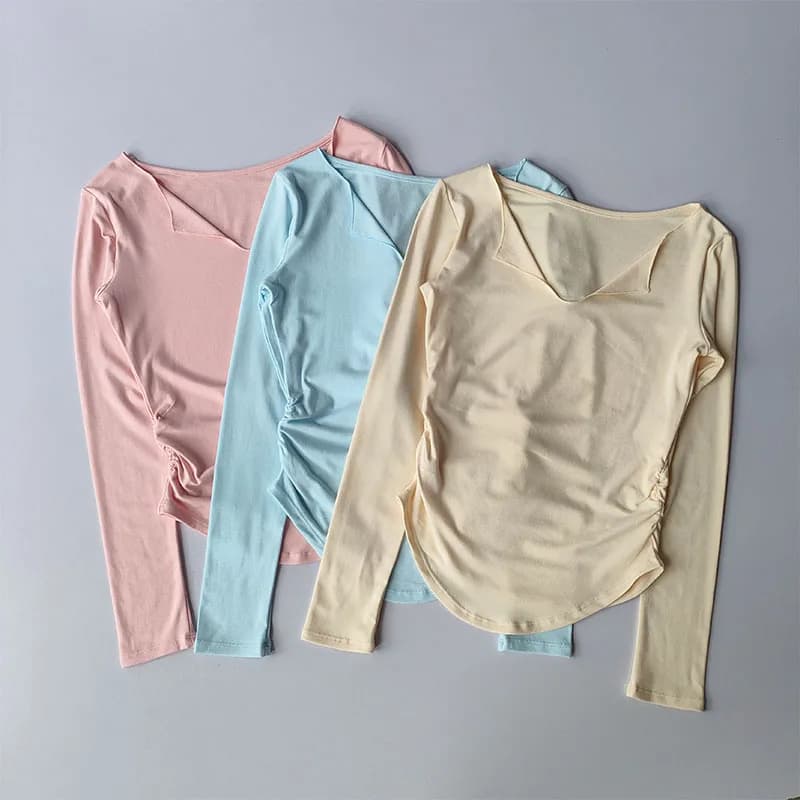 Sports Top Women's Autumn Slim Fit Small V-neck Quick Drying Yoga Clothes Running Fitness Pilates Long Sleeves Outwear T Shirts