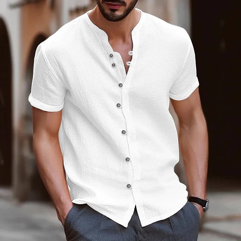 High quality fashion men's collarless short sleeve Polo shirt men's beach style casual collarless T-shirt garment top