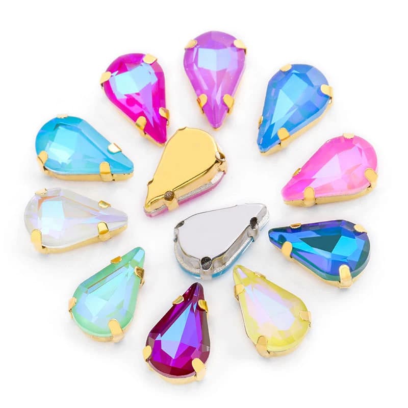 50pcs/Pack 8x13mm Drop Glass Beads with Silver and Golden Claw Stone For Wedding Dress Sewing Crafts Rhinestones for Needlework