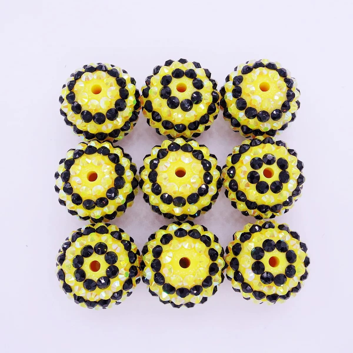50PCS Handmade Resin Rhinestone Bead 20MM Yellow Black Double Color Striped Beads For Girls Chunky Bubblegum Necklace Making
