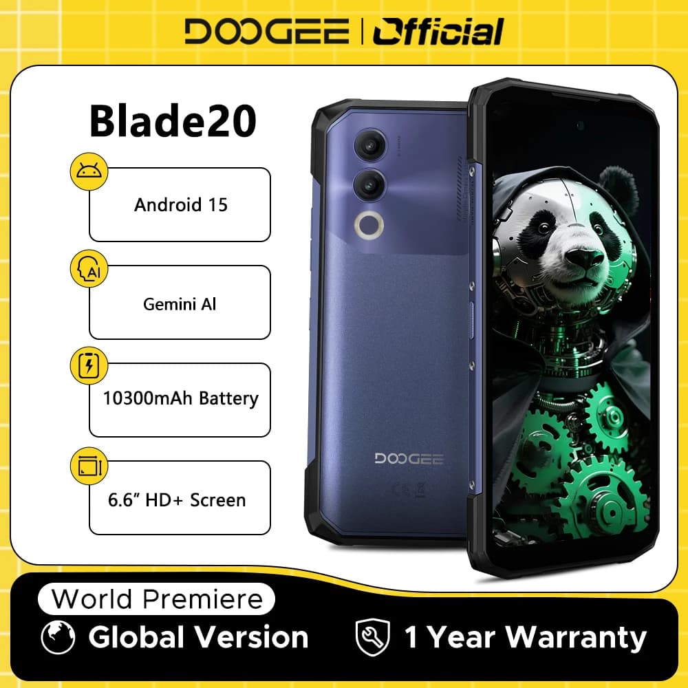 Global Version DOOGEE Blade20 Rugged Phone Gemini AI 10300mAh Battery 6.6'' HD+ Screen 4GB 128GB Android 15 Smartphone NFC
