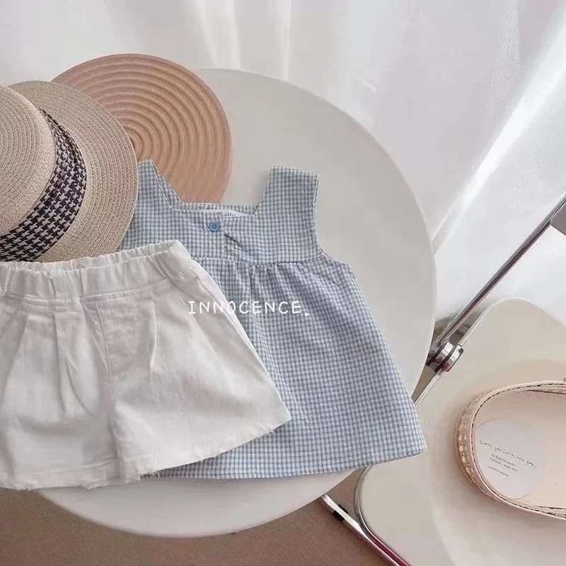 Girls Clothes Sets Summer Kids Casual Clothing for Girls Checked Straps+White Shorts Children's Baby Girl Outfit