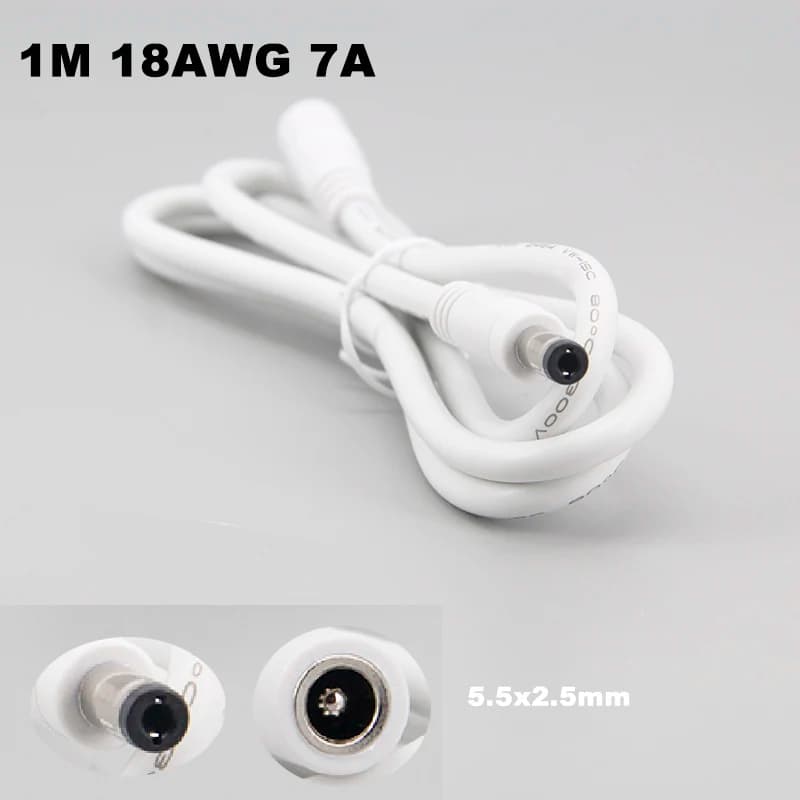 DC Male to Female plug Power Supply extension Cable 1M Wire For cctv camera 5.5x2.5mm 18awg 7A Current J17