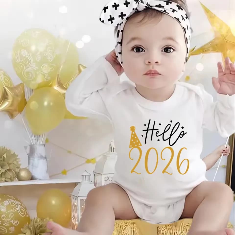 Hello 2026 Newborn Baby Bodysuit Cotton Long Sleeve Infant Rompers Body Baby Boys Girls New Year Ropa Clothes Christmas Gift
