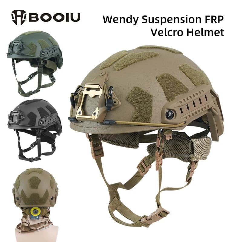 BOOIU Tactical Helmet FRP Velcro Ballistic Helmet High Cut Wendy Suspension With Double-Lineed Adjustable Knob Ballistic Helmet