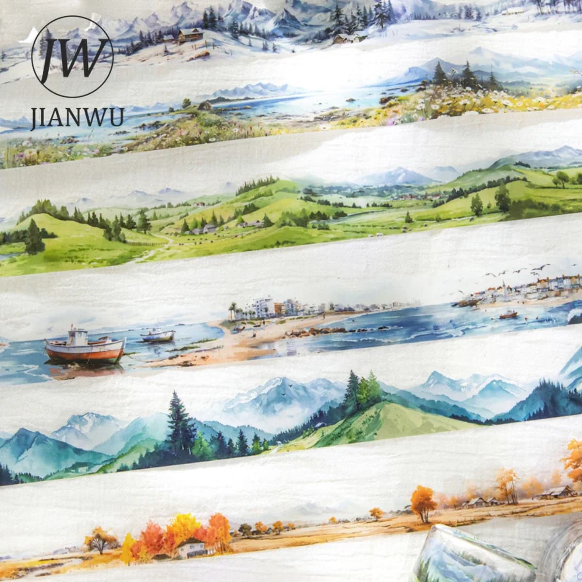 JIANWU 30mm*200cm To The Mountains and Sea Series Vintage Landscaping Collage Material PET Tape Creative DIY Journal Stationery