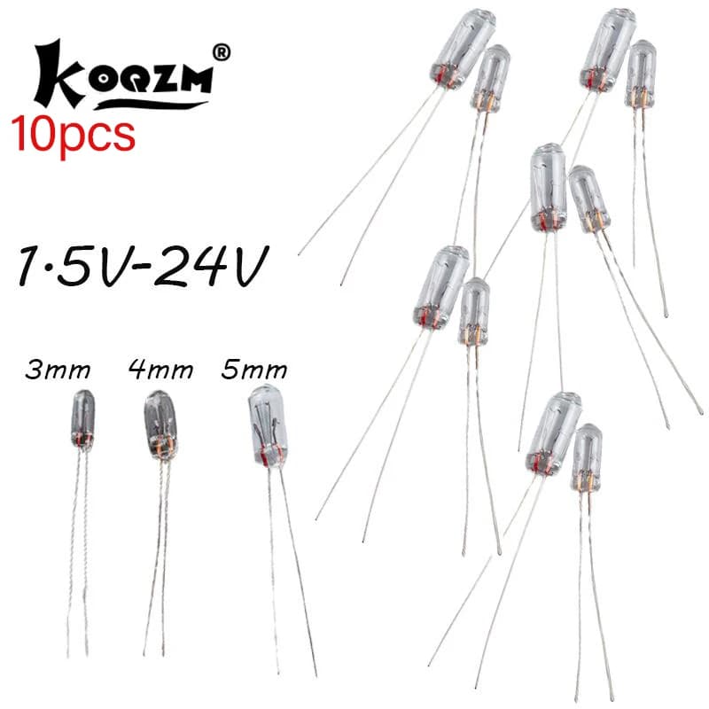 New Style 10pcs Miniature 0.07A 3mm 4mm 5mm 1.5V,3V,6V, 9V,12V, 24V Lamp Light Bulb Edison Incandescent Filament Rice