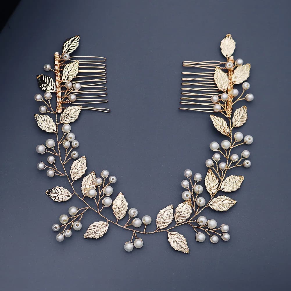 Pearl Bridal Wedding Hair Accessories Leaf Hair Comb for Women Gold Color Hair Pins Bride Headpiece Jewelry Gifts