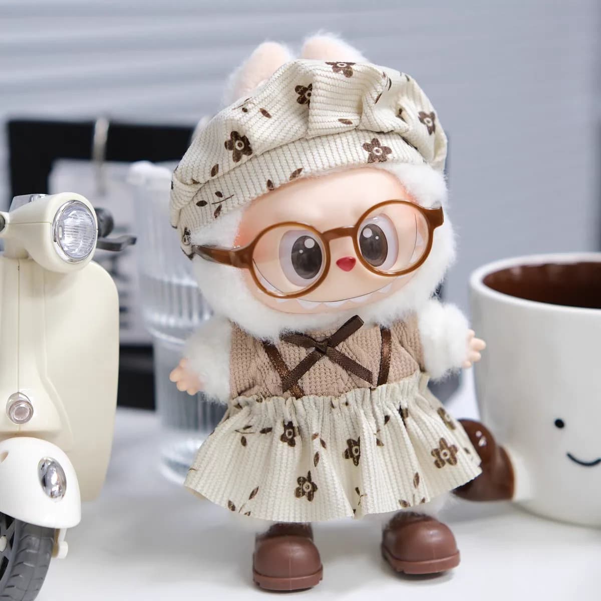 Labubu Only Selling Clothes for 15/17cm Labubu Dress Skirt Retro Leopard Print Clothes Cute Doll Accessories Dress Up DIY Toys