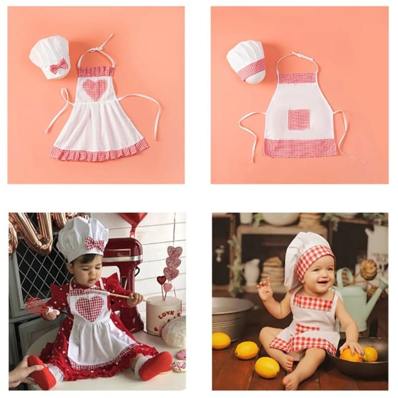 2pcs/set Baby Chef Apron Hat for Kids Costumes Chef Baby Cook Costume Newborn Photography Prop Newborn Hat Apron