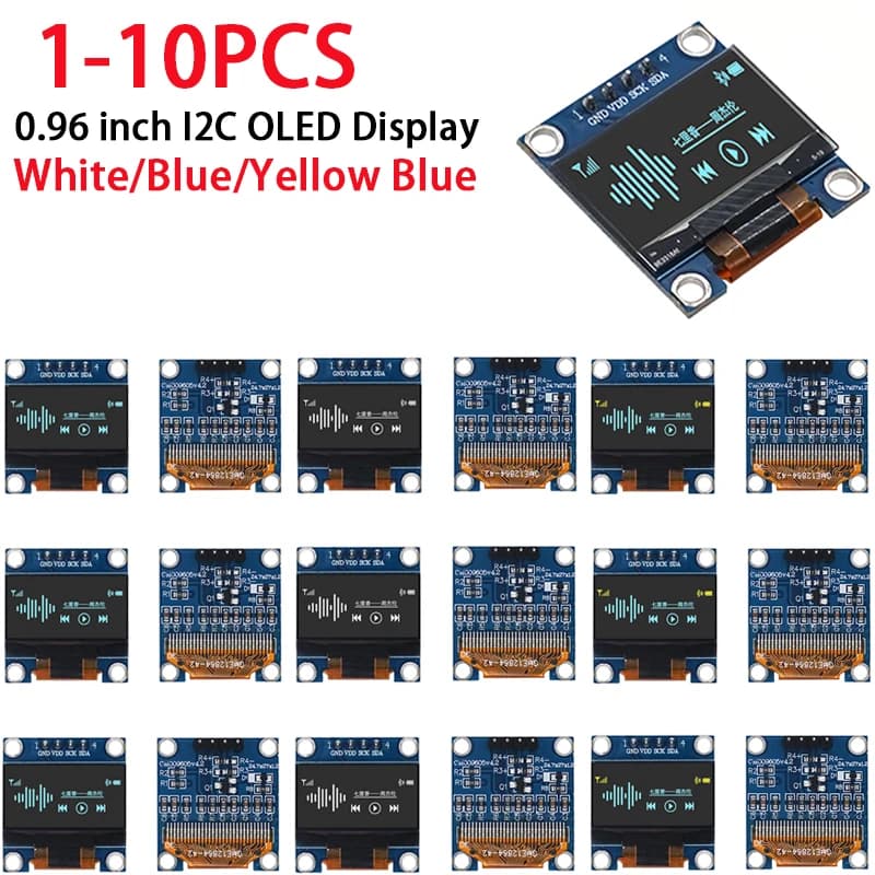 1-10PCS 0.96 Inch OLED Display Module I2C IIC SPI Serial 128X64 SSD1306 LCD 3.3-5V 4 Pin White/Blue/Yellow Blue for Arduino