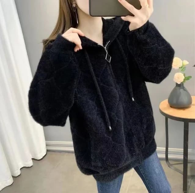 Women's Knitted Sweater Coat Zipper Cardigan Coat Urban Minimalist Mink Fur Coat Open Front Round Neck Long Sleeve Cardigan Top