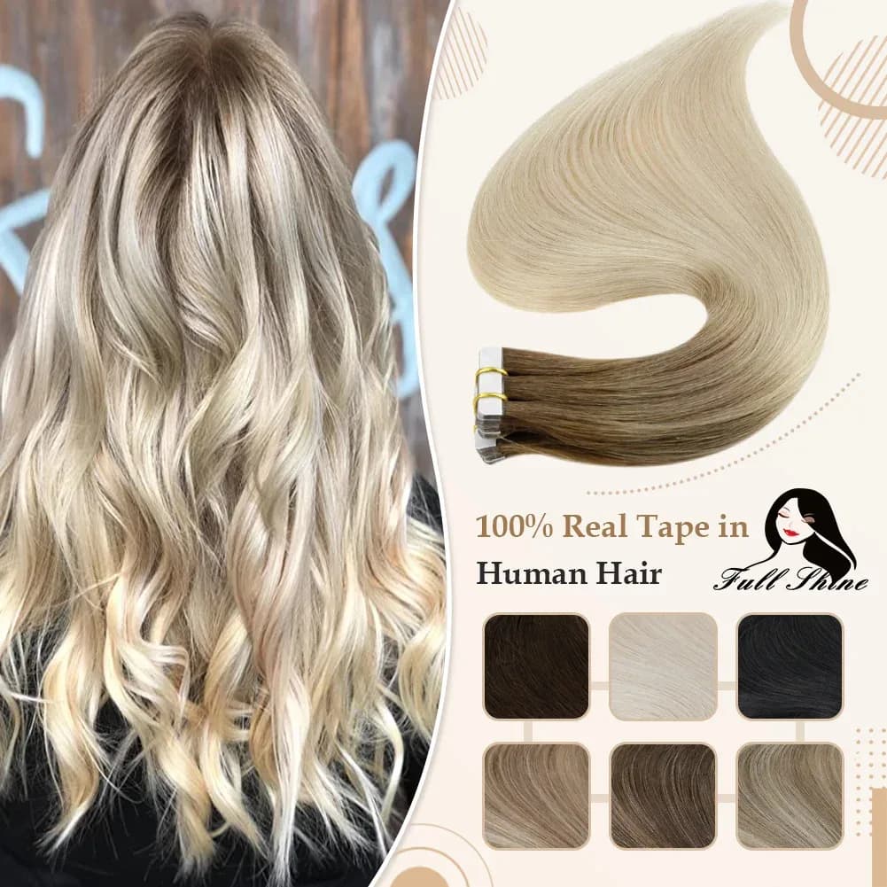 Full Shine Omber Tape in Hair Extensions Human Hair Blonde Color 100% Remy Human Hair Seamless Skin Weft Glue On Natural Hair
