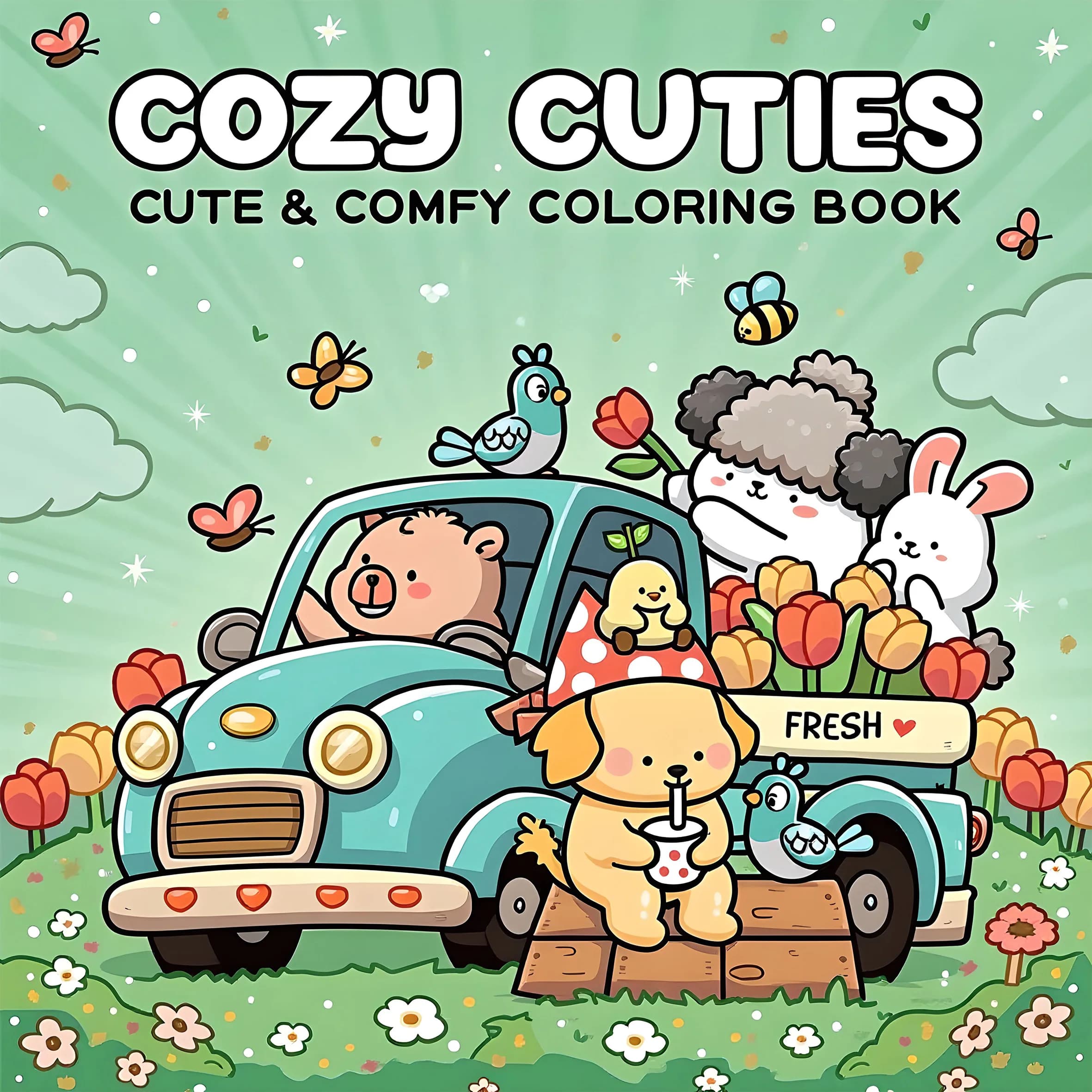 COZY CUTIES Bold-easy Patterns Coloring Book for Adults Cute Drawing Book Perfect Gift for Party and Birthday