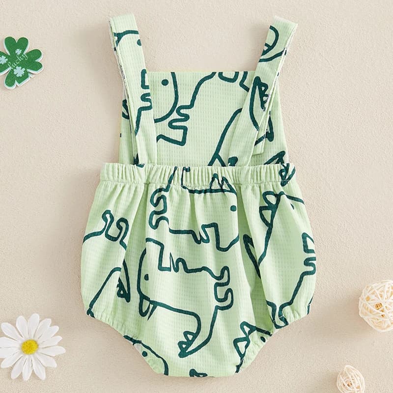 Adorable Cartoon Printed Sleeveless Romper with Square Neck and Open Back Design for Infants and Toddlers