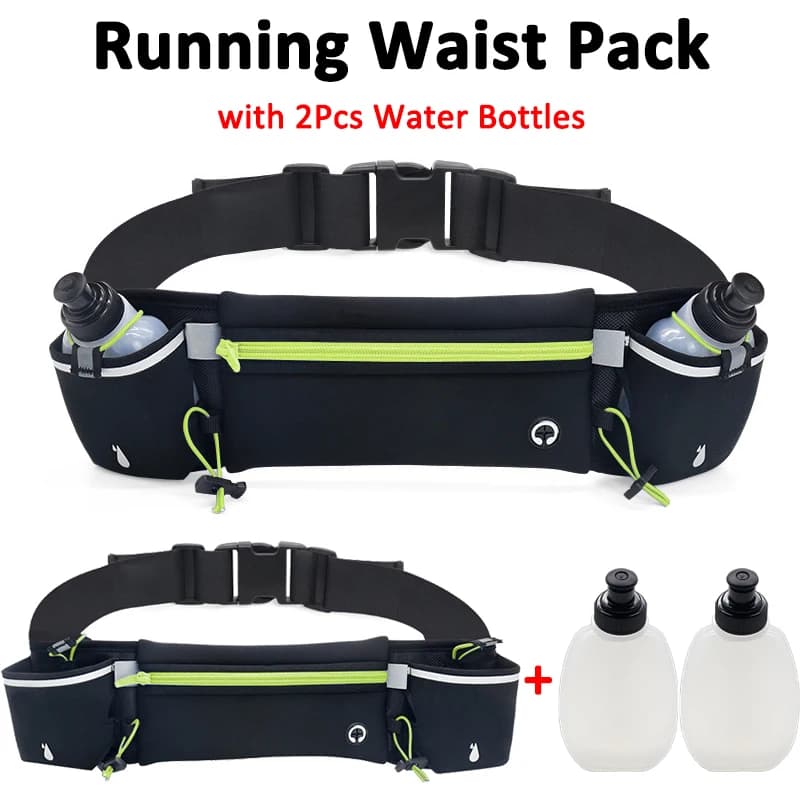 Man/Woman Marathon Trail Running Waist Pack with 2Pcs Water Bottles Sports Fanny Pack Fitness Dual Pocket Running Belt Waist Bag