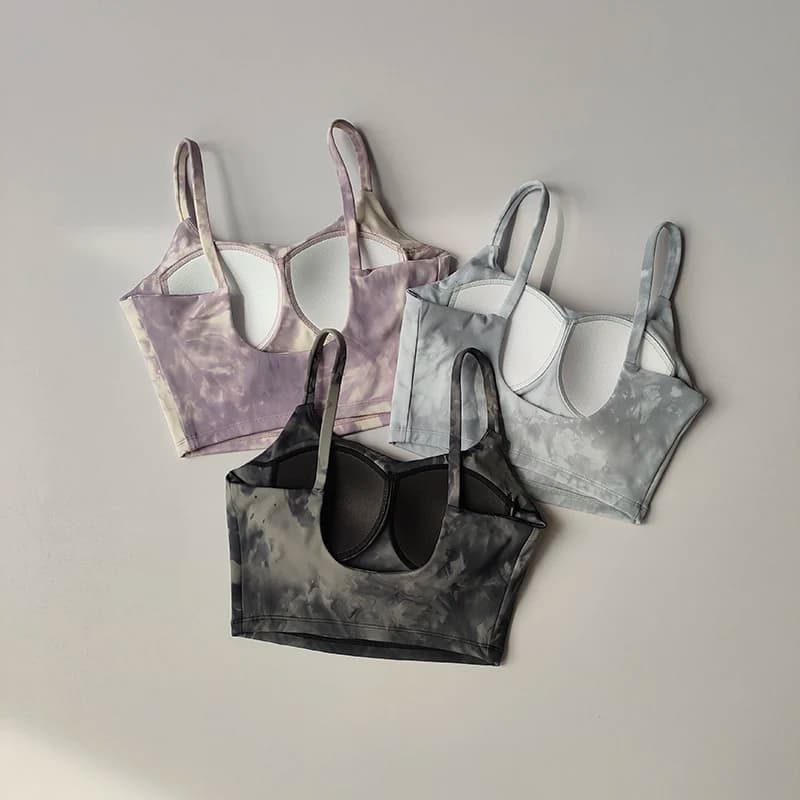 Tie-dyed One-piece Cup Sports Underwear Women's High Shock-proof Running Beauty Back Vest Gathering Bra Fitness Suit Yoga Suit