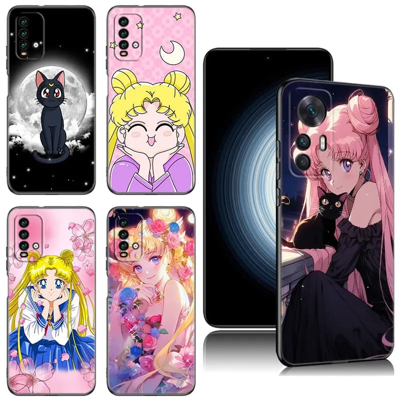 Sailor Moom Girl Black Case For Xiaomi Redmi 11 Prime 11A 12C 13C A1 A2 Plus A3 12 4G 10 13R 5G 9A 10A 9C 10C 9i 12R Note 9T